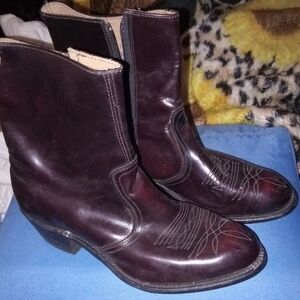 Dark Cherry Brown Leather Boots